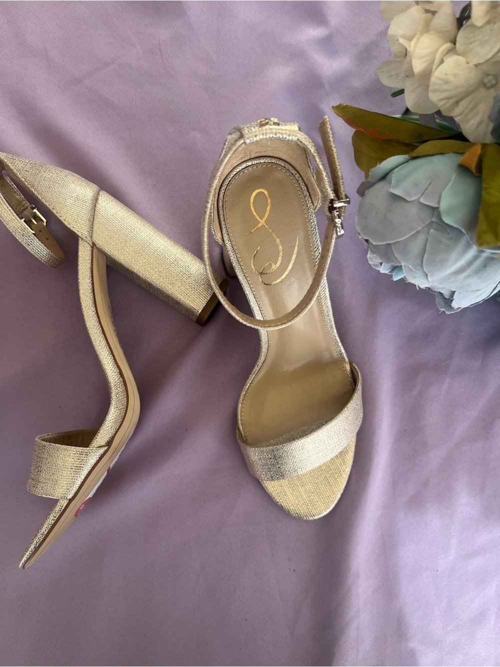 Nordstrom Metallic Gold Block Heel Ankle-Strap Sandals